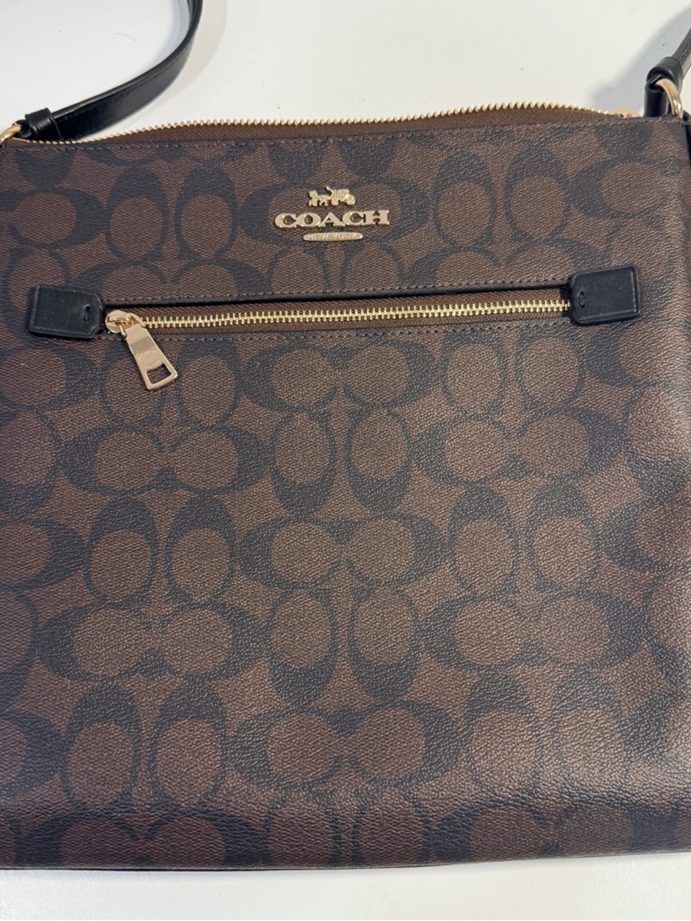 Coach Signature Rowan File Crossbody Shoulder Bag Brown Black Coated Canvas - Picture 5 of 12